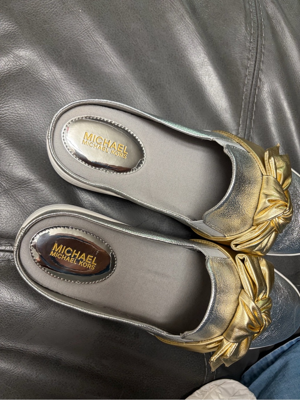 MICHAEL Michael Kors Willa Slip on Mule Metallic Silver & Gold Leather - Picture 11 of 14